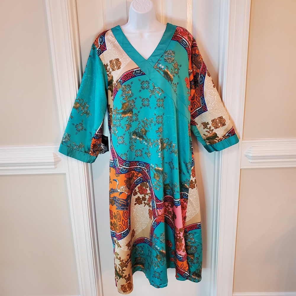 Natori Marbella Kaftan Scarf Print Maxi Dress Sz. Med